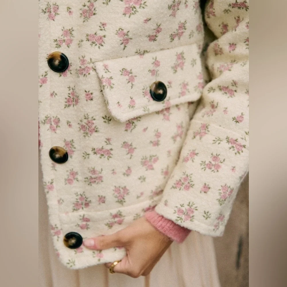 Sézane Leo wool blend coat little roses prairie NWT - Picture 2 of 11